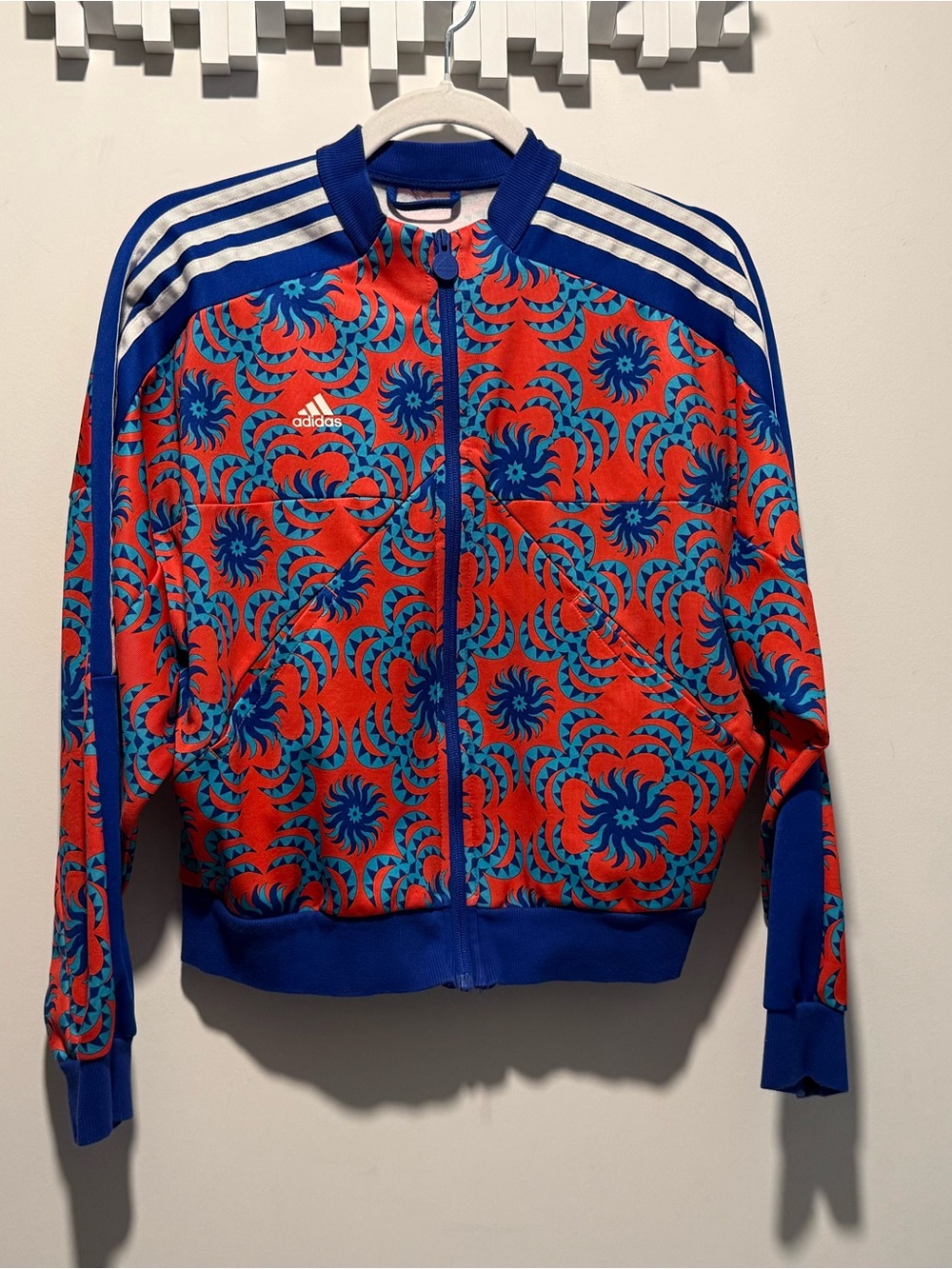 adidas Red & Blue Geometric Print Bomber Jacket